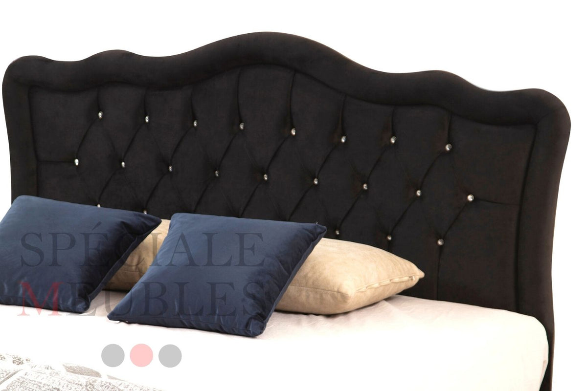 VENICE Black Bed Frame - Tufted velvet with rhinestones