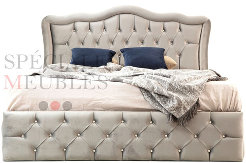 Cadre De Lit VENISE GRIS - Velours capitonné strass