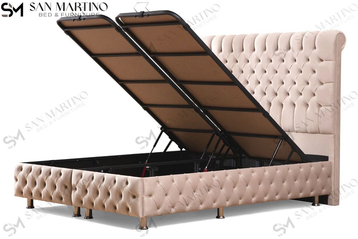 Lit Coffre LUNA BEIGE - Velours capitonné