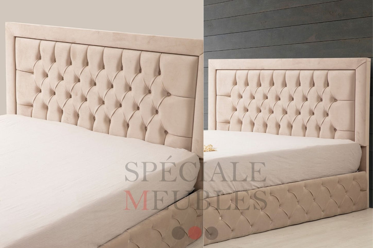 ROMA BEIGE Bed Frame - Tufted velvet