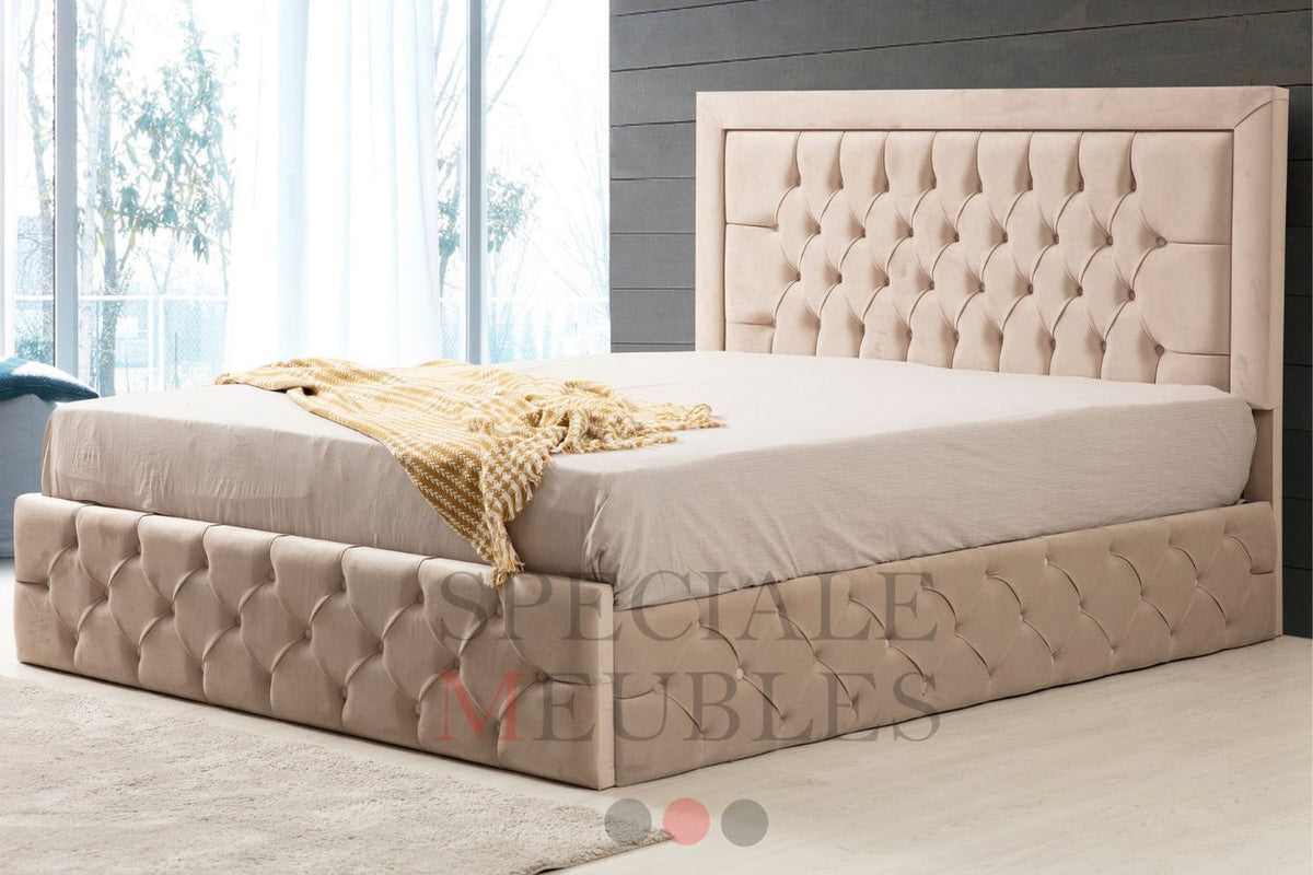 ROMA BEIGE Bed Frame - Tufted velvet