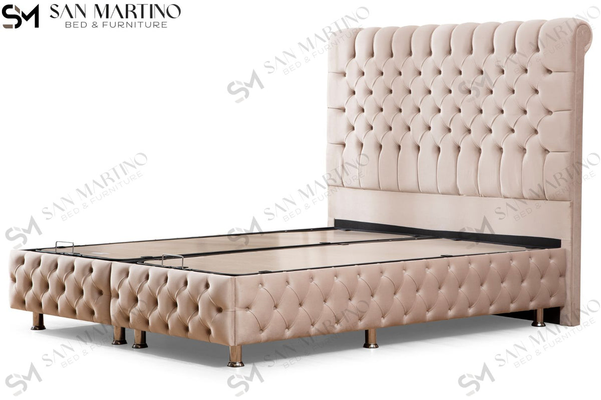 Lit Coffre LUNA BEIGE - Velours capitonné