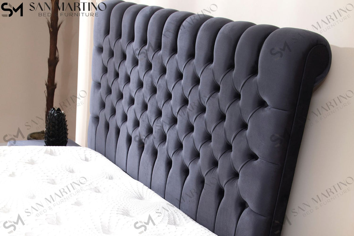 Lit Coffre LUNA GRIS ANTHRACITE - Velours capitonné