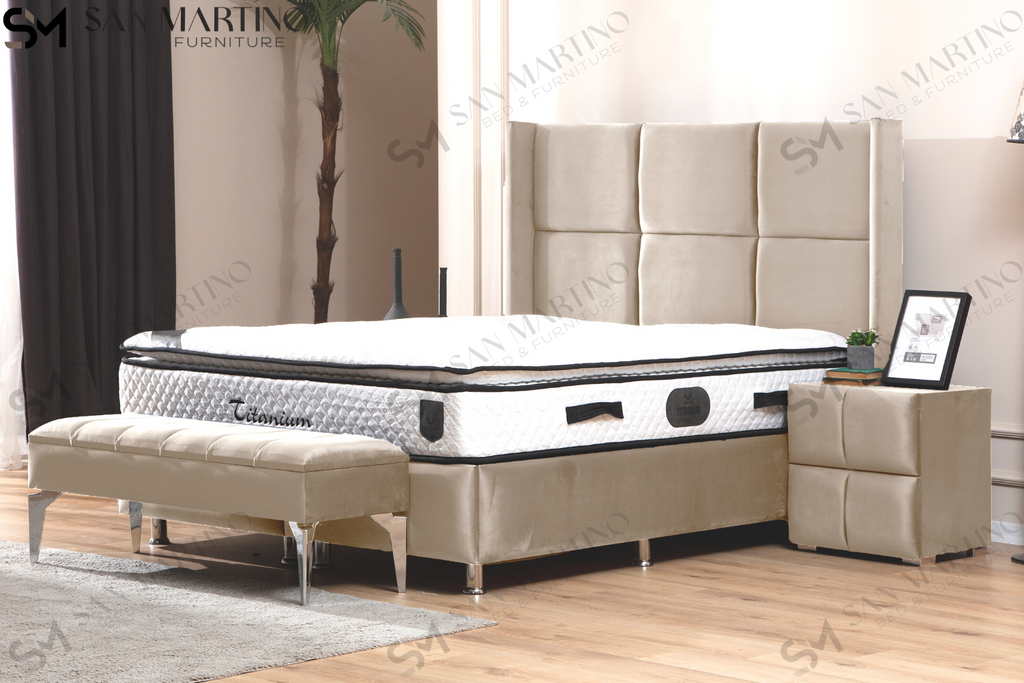 Lit Coffre RIO BEIGE - Velours