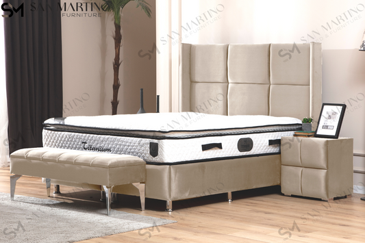Lit Coffre RIO BEIGE - Velours