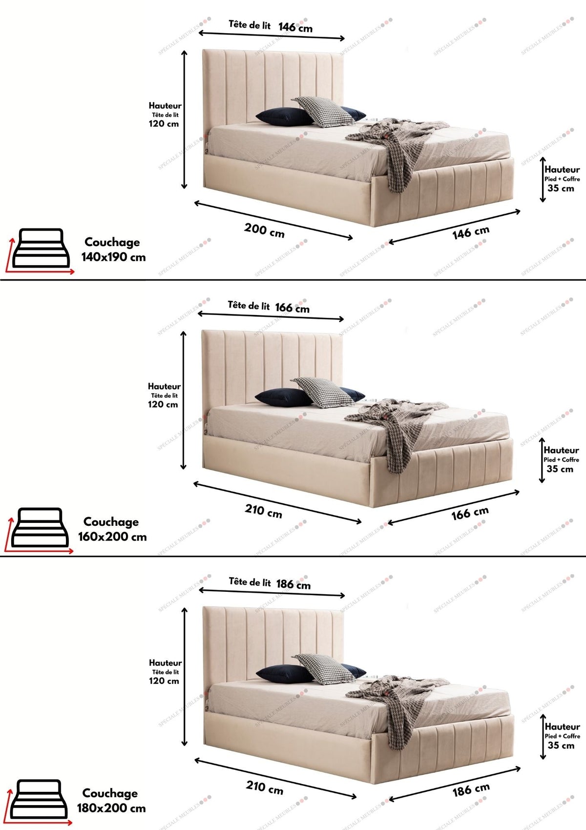 Cadre de Lit POLO BEIGE - Velours