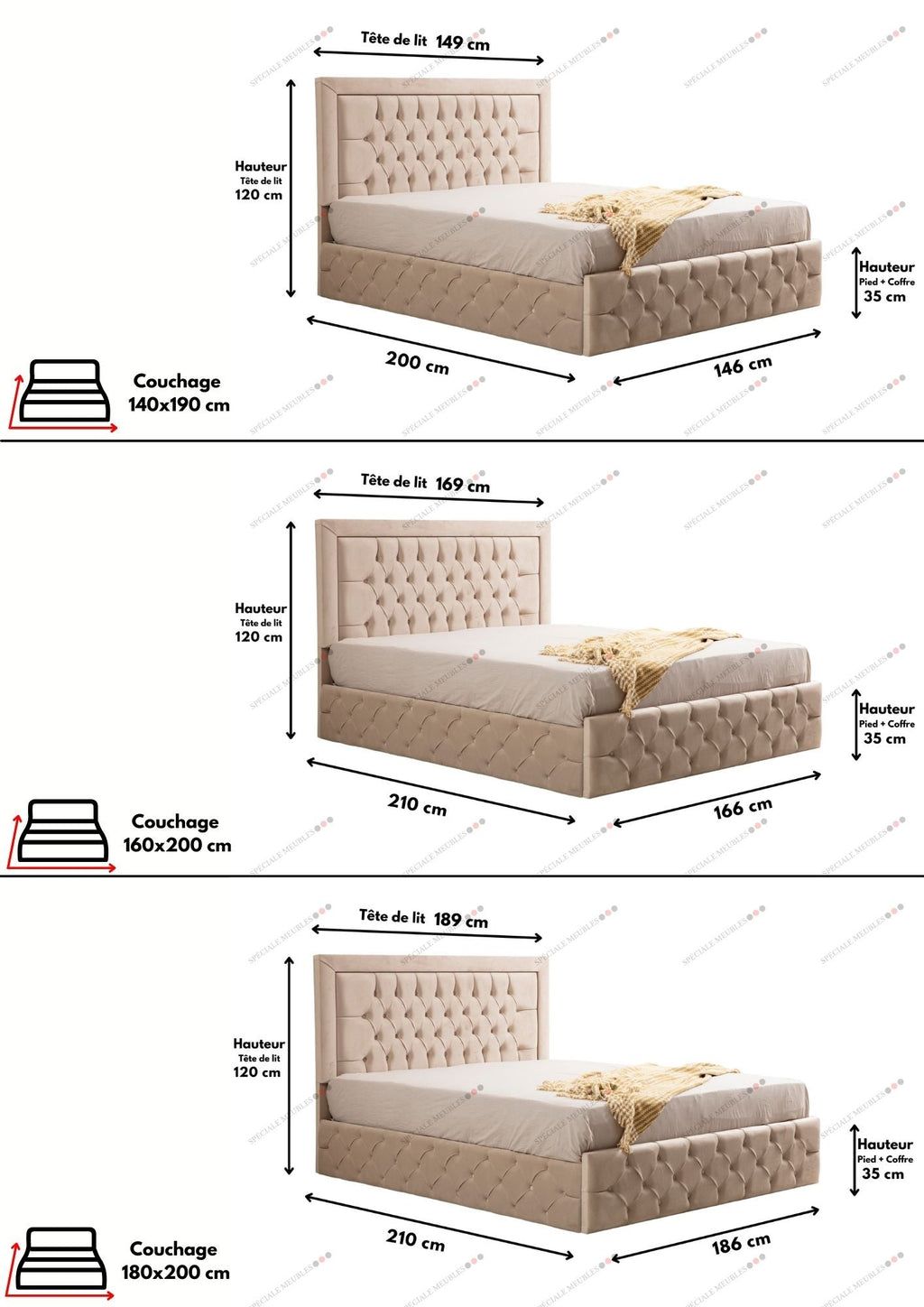 ROMA BEIGE Bed Frame - Tufted velvet