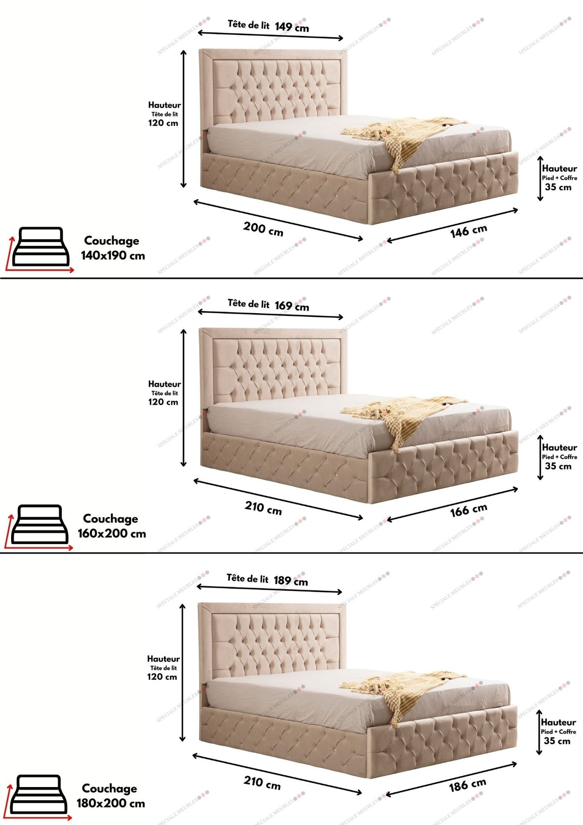 ROMA BEIGE Bed Frame - Tufted velvet
