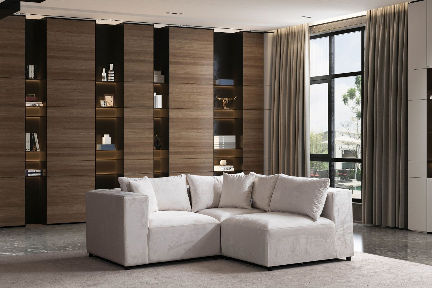 Canapé Azra Modulable Velours Blanc cassé
