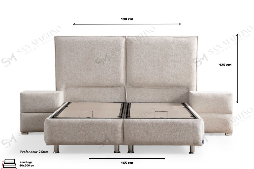 Lit Coffre MAYA BLANC CASSÉ - Chenille