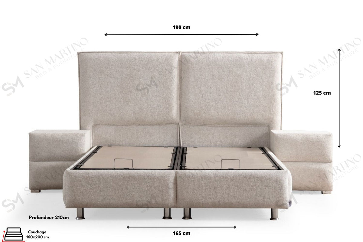Lit Coffre MAYA BLANC CASSÉ - Chenille