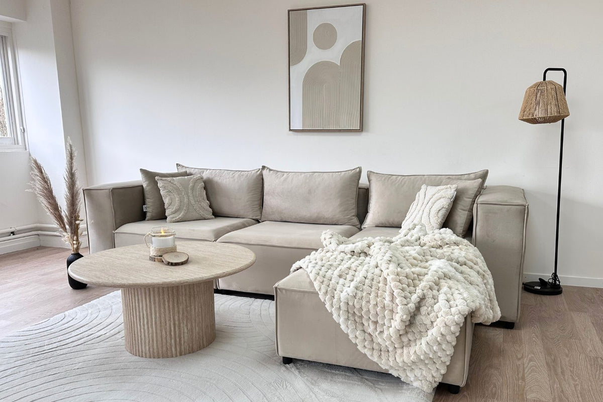 Canapé Éléance Velours Modulable 3+1 Pouf
