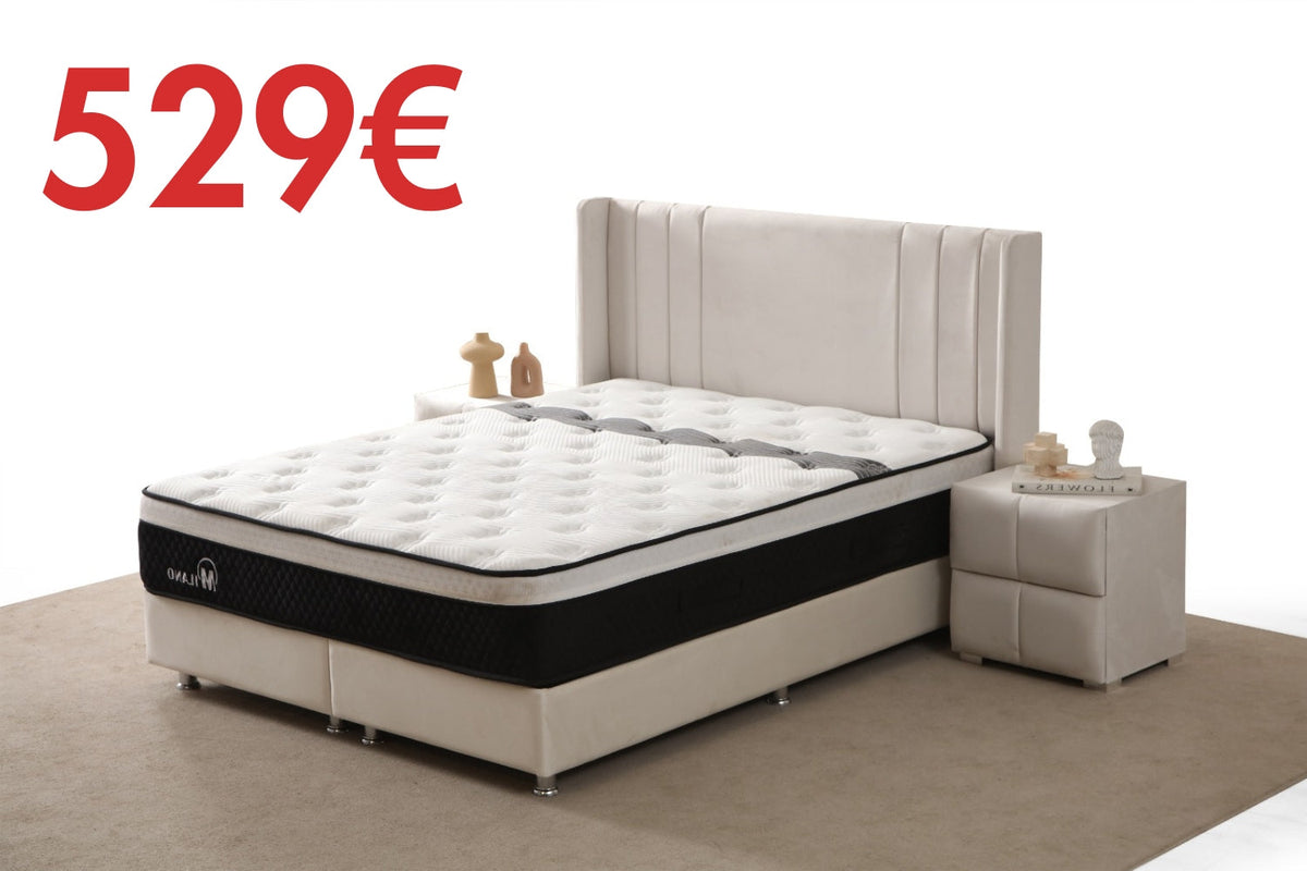 Lit Coffre ALMA BLANC CASSÉ - Velours