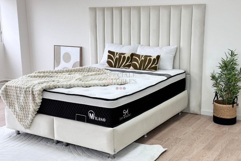 Lit Coffre ATHENA BLANC CASSE - VELOURS