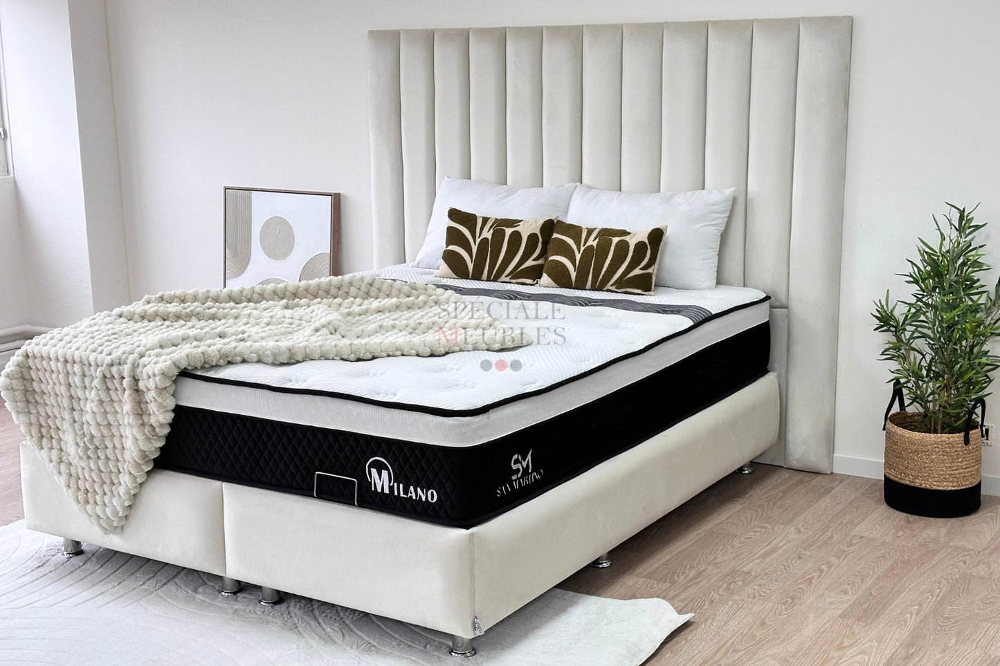 Lit Coffre ATHENA BLANC CASSE - VELOURS
