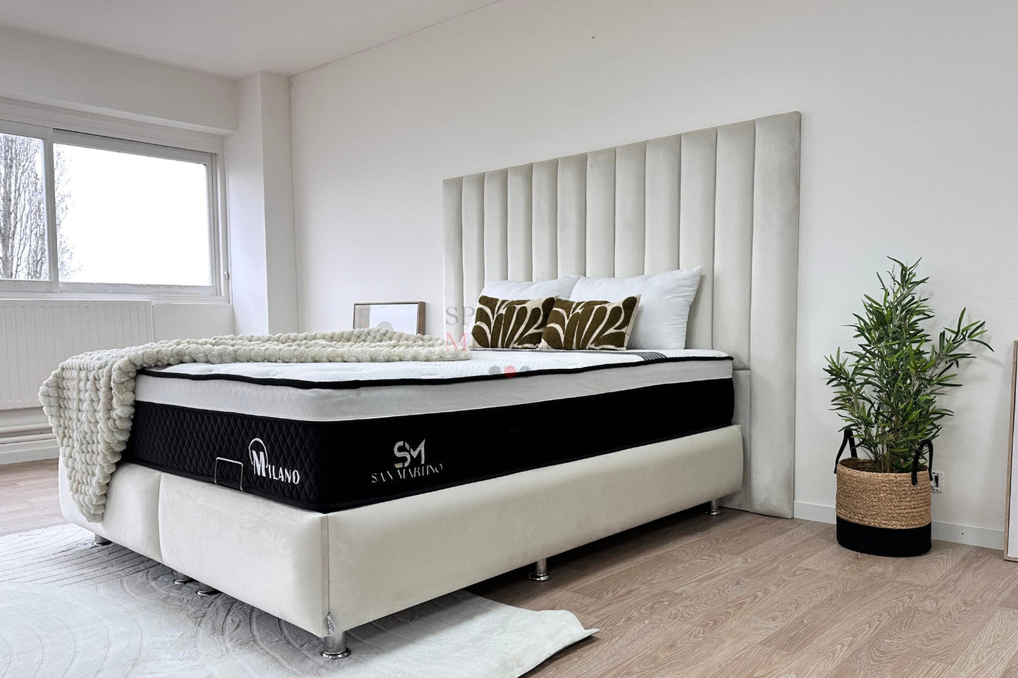 Lit Coffre ATHENA BLANC CASSE - VELOURS