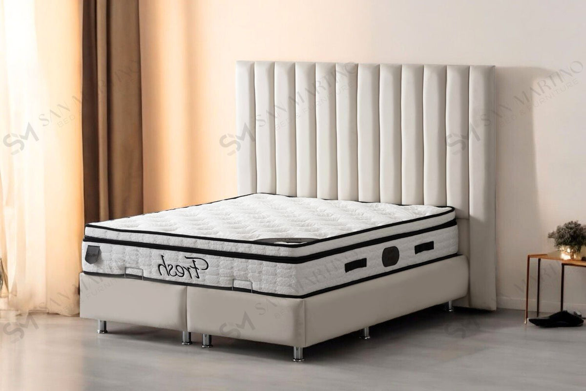 Lit Coffre ATHENA BLANC CASSÉ - VELOURS