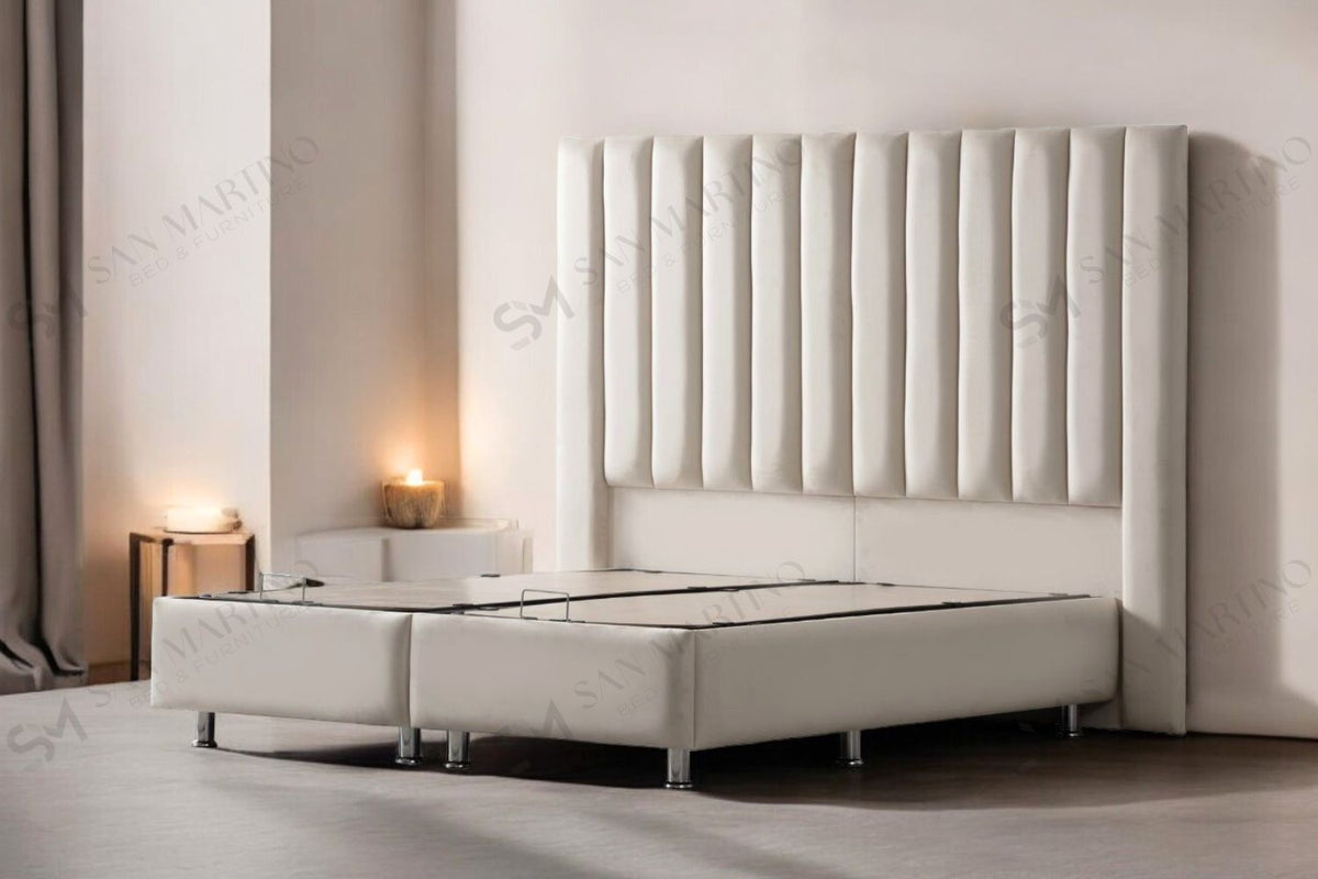 Lit Coffre ATHENA BLANC CASSÉ - VELOURS