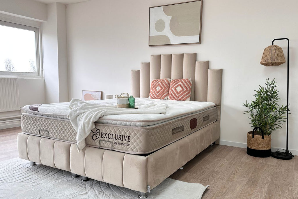 Lit Coffre NATURA BEIGE - Velours