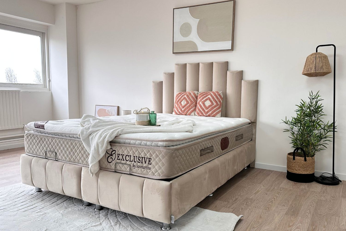 Lit Coffre NATURA BEIGE - Velours