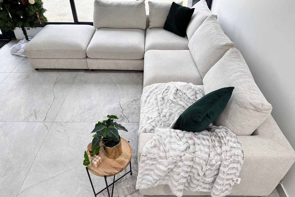 Canapé Julia modulable chenille 4+1 pouf