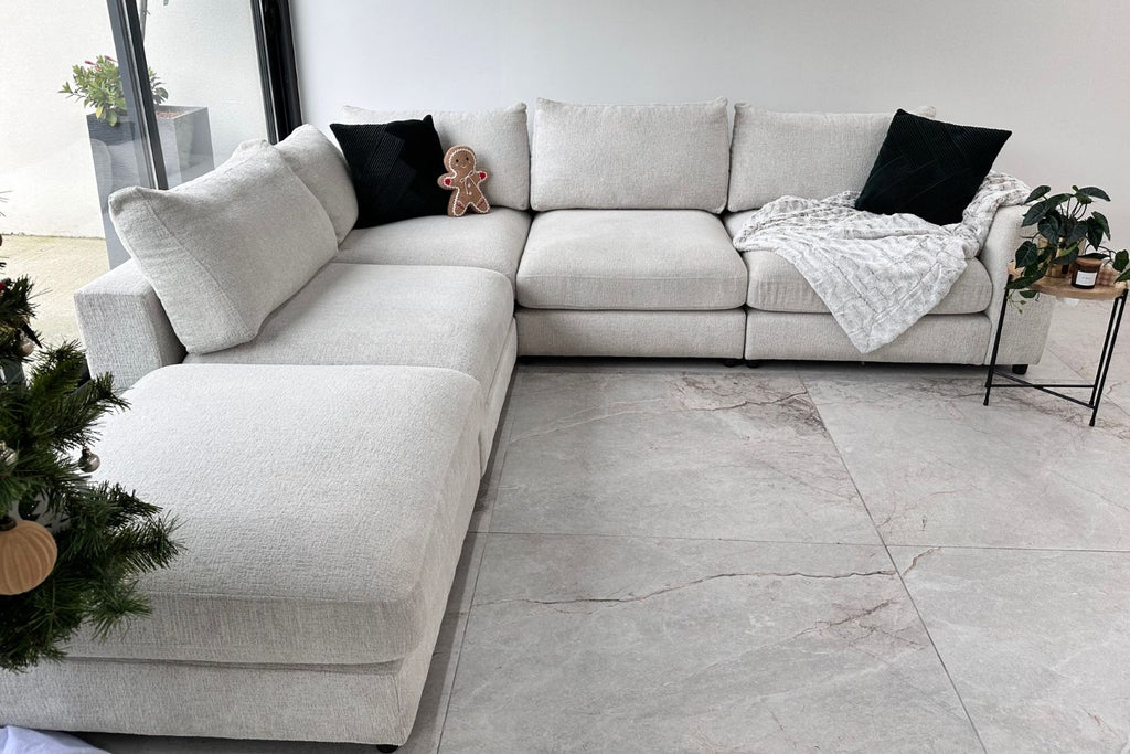 Canapé Julia modulable chenille 4+1 pouf