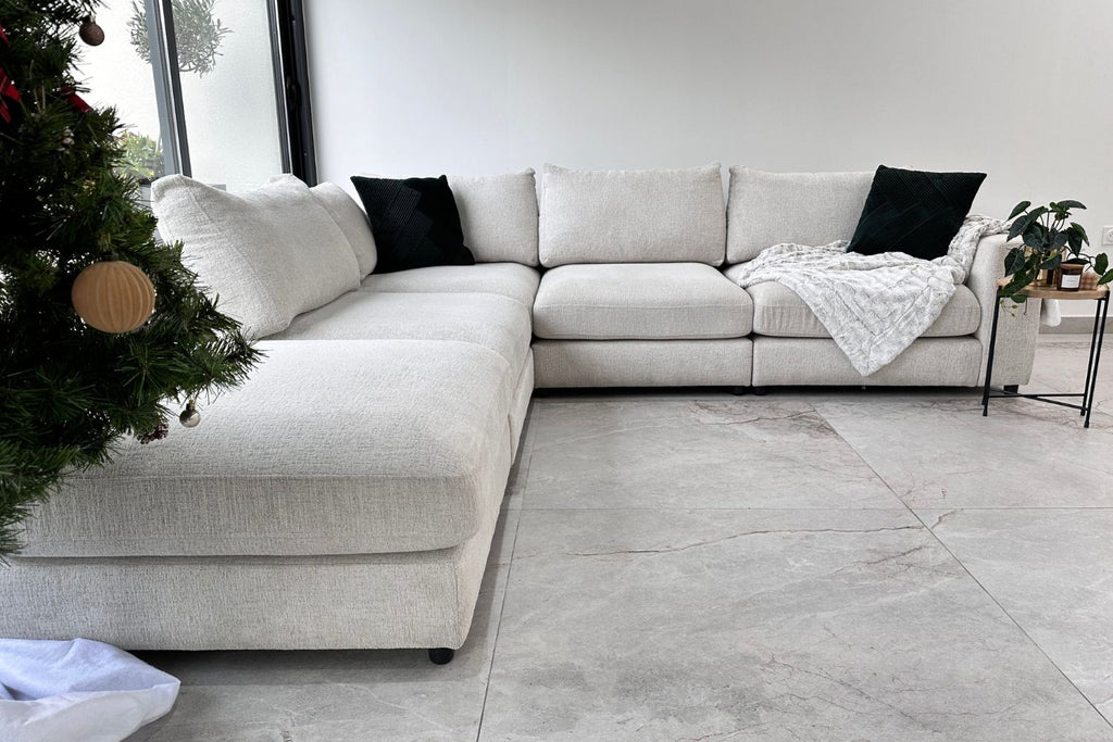 Canapé Julia modulable chenille 4+1 pouf