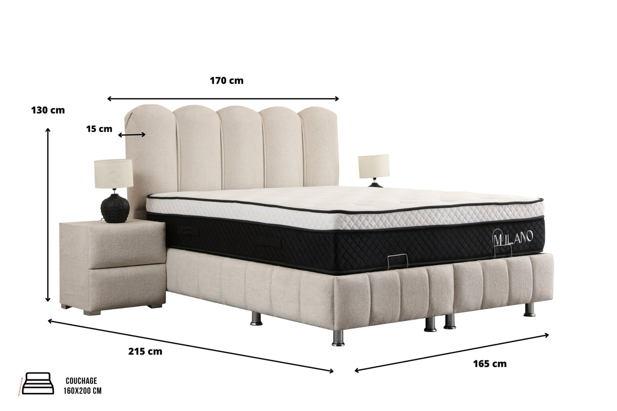 Lit coffre EVA BLANC CASSÉ - Chenille