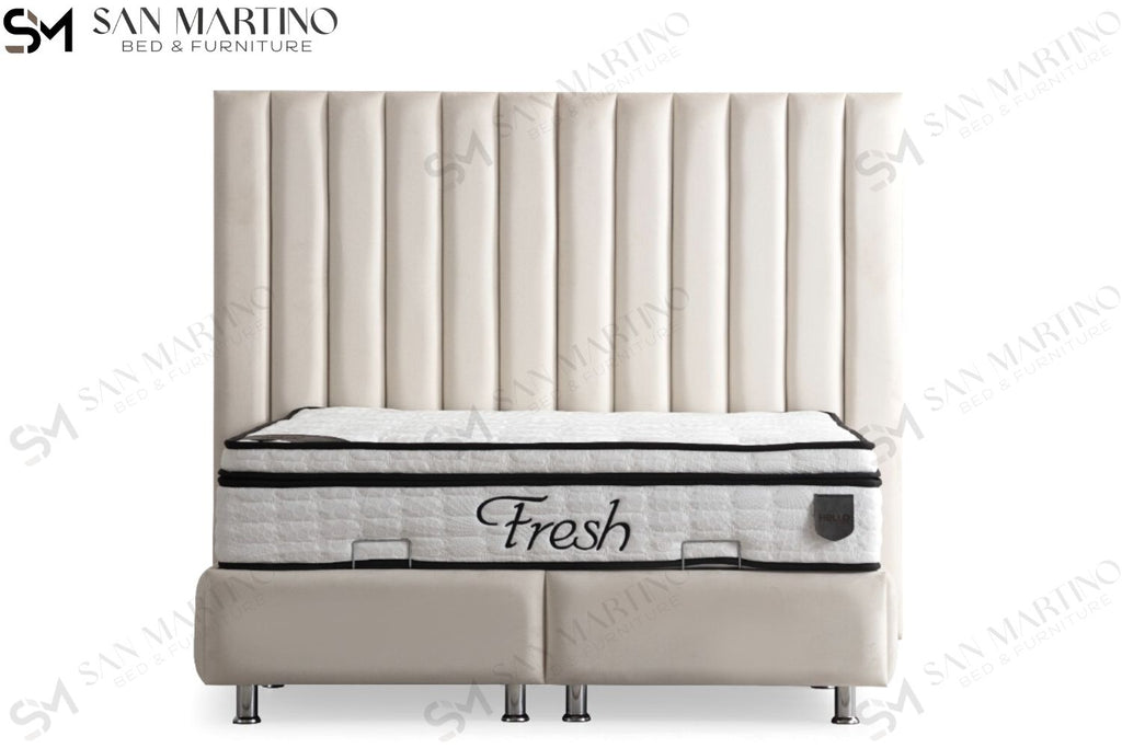 Lit Coffre ATHENA BLANC CASSE - VELOURS