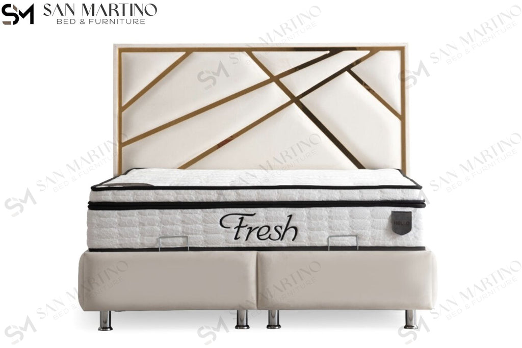 Lit coffre PARMA BEIGE CLAIR - Velours