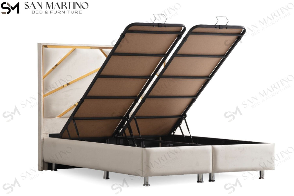 Lit coffre PARMA BEIGE CLAIR - Velours