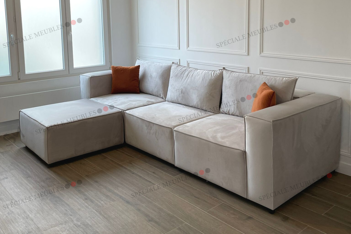 Canapé Éléance Velours Modulable 3+1 Pouf