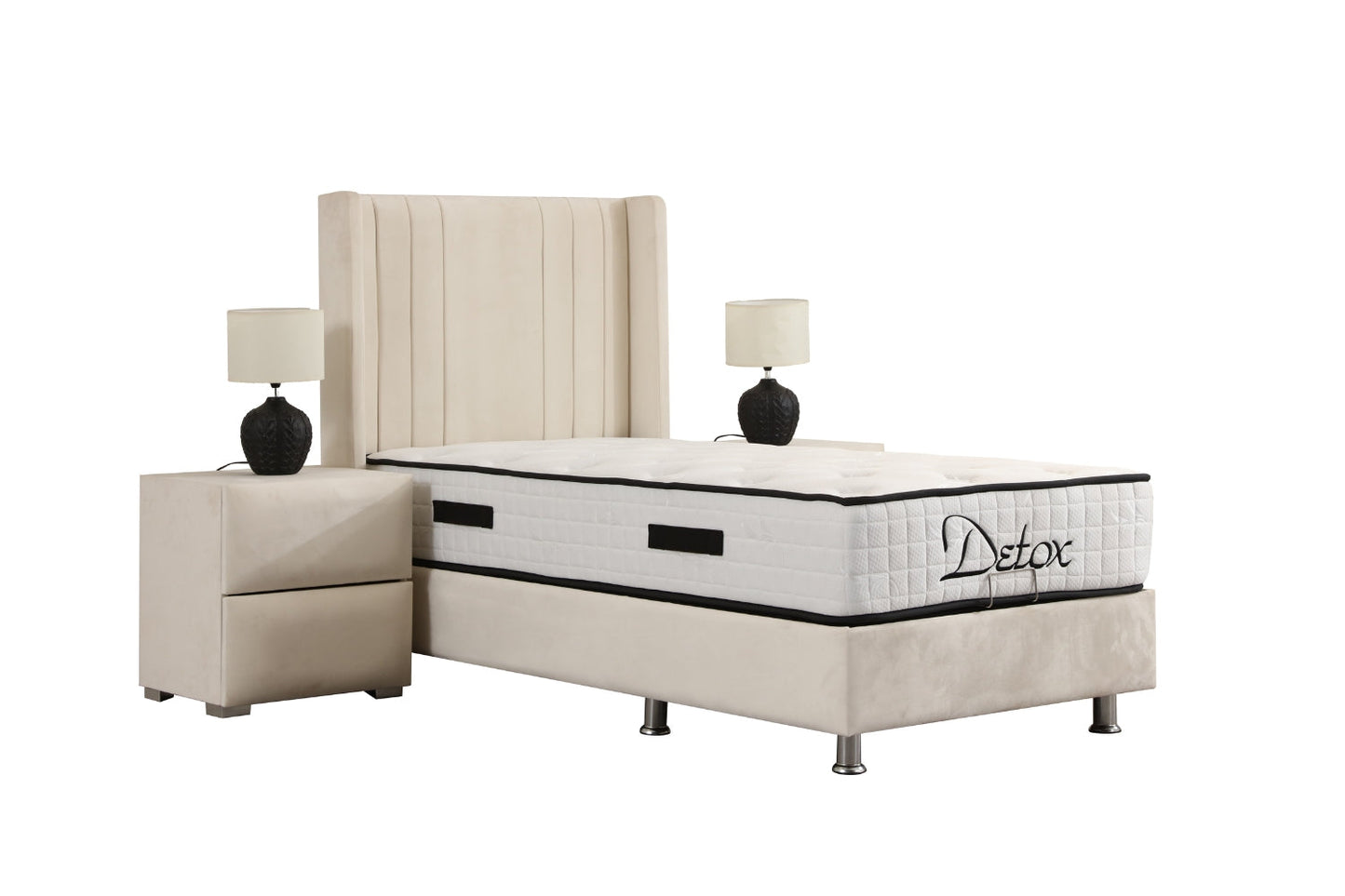 Lit Coffre Enfant ALMA Blanc Cassé - Velours