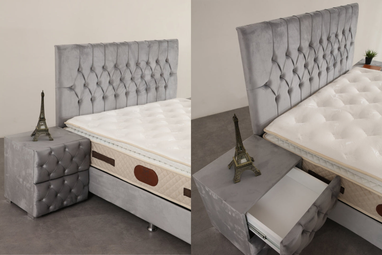 Lit Coffre HUGO GRIS - Velours