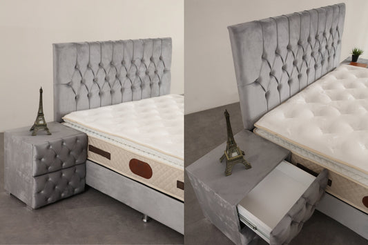 Lit Coffre HUGO GRIS - Velours