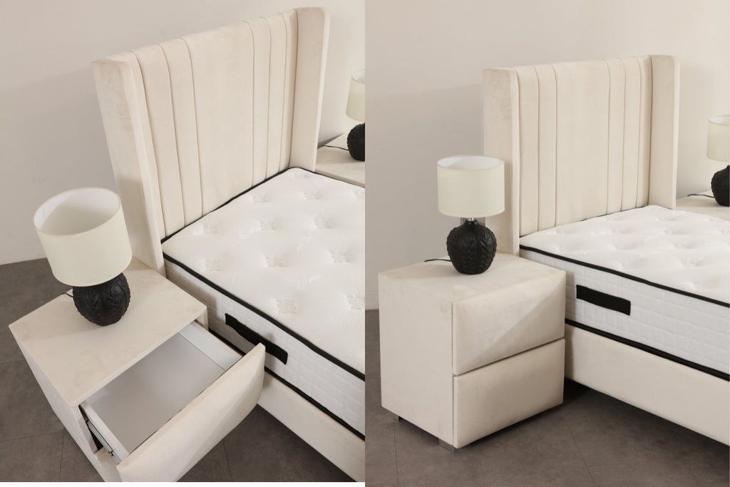 Lit Coffre Enfant ALMA Blanc Cassé - Velours