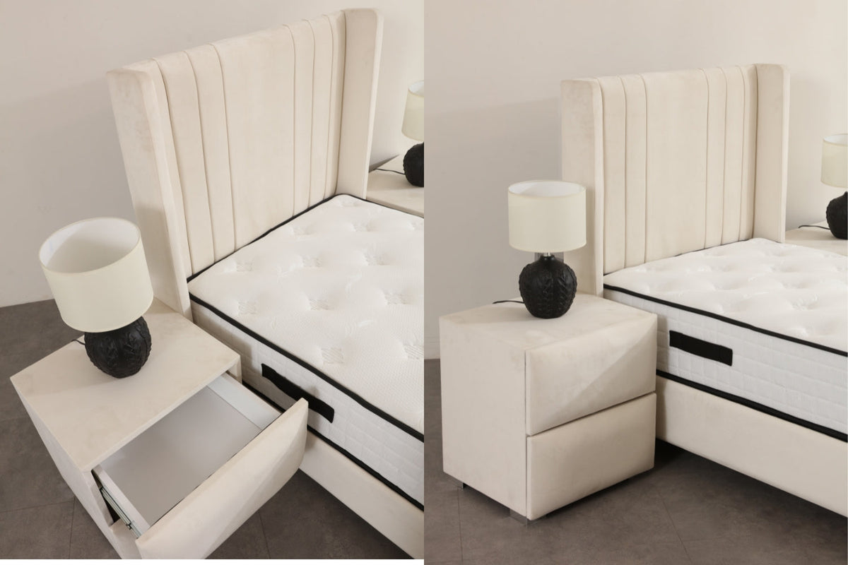 Lit Coffre Enfant ALMA Blanc Cassé - Velours