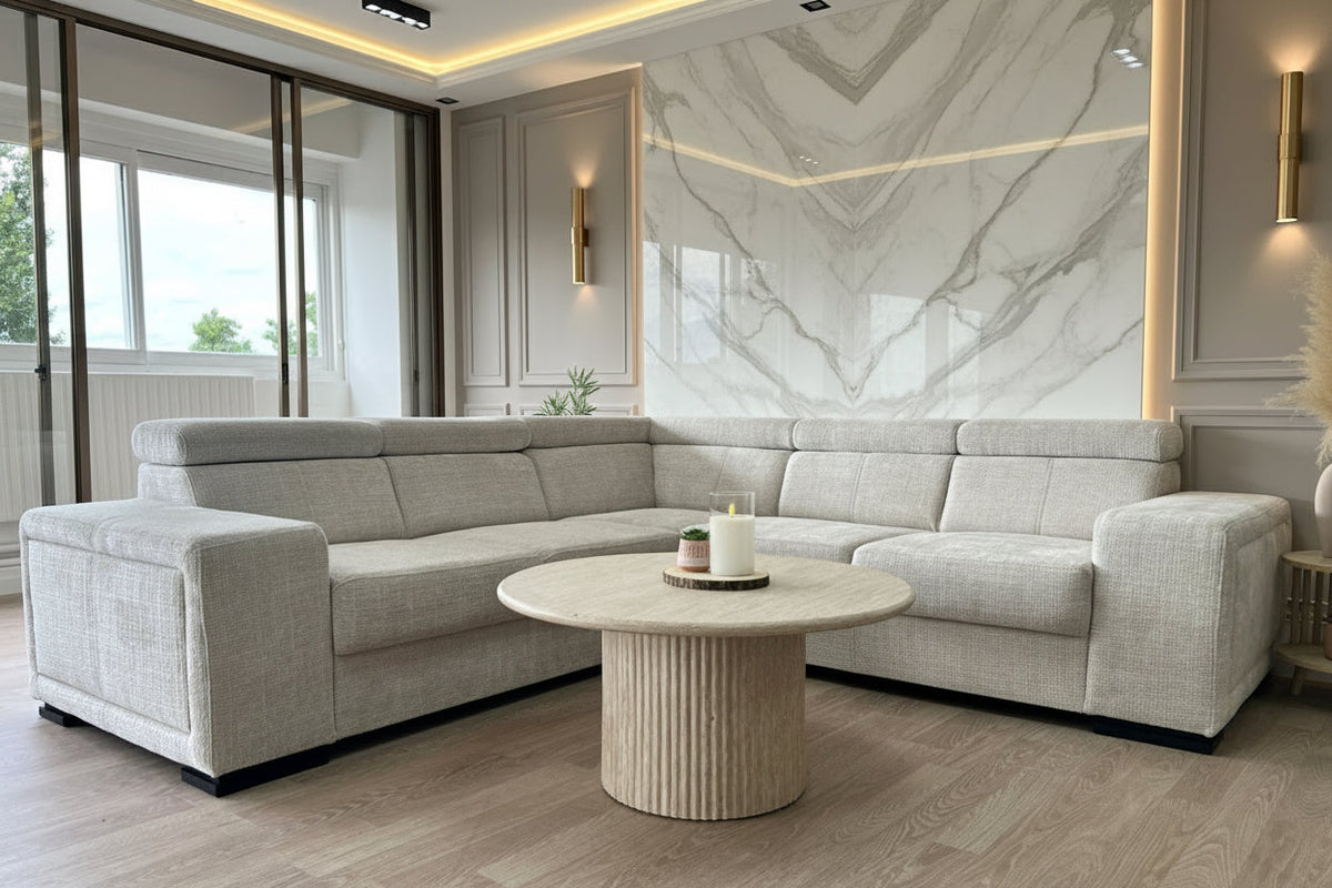 Canapé convertible Karola en tissu Marbella crème