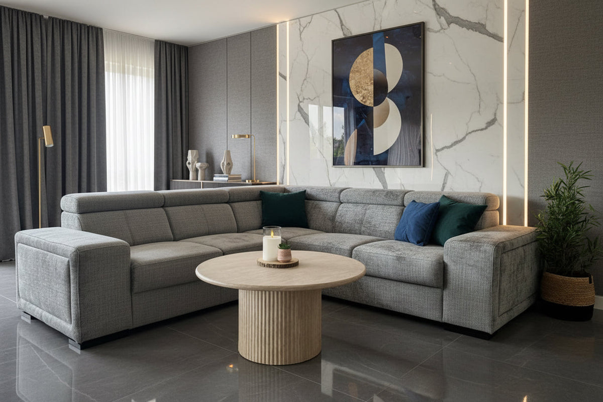 Canapé convertible Karola en tissu Marbella gris anthracite