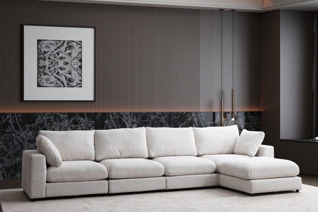 Canapé Julia modulable chenille 4+1 pouf