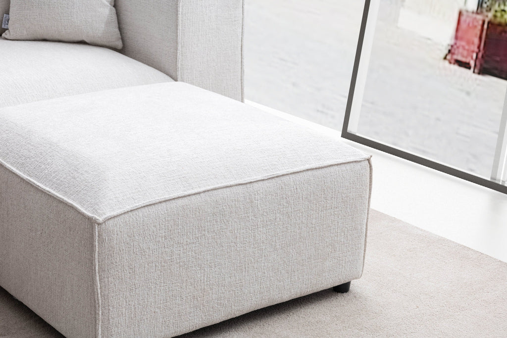 Canapé Élégance Chenille Modulable Blanc cassé 4+1 Pouf
