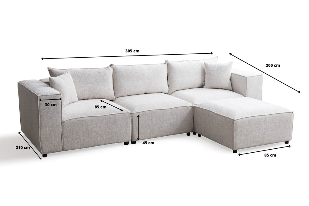 Canapé Elégance Chenille Modulable Blanc cassé 3+1 Pouf