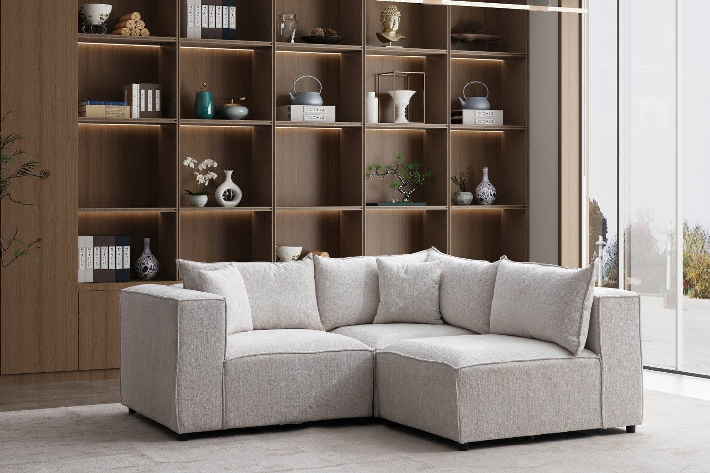 Canapé Elégance Chenille Modulable Blanc cassé 3+1 Pouf
