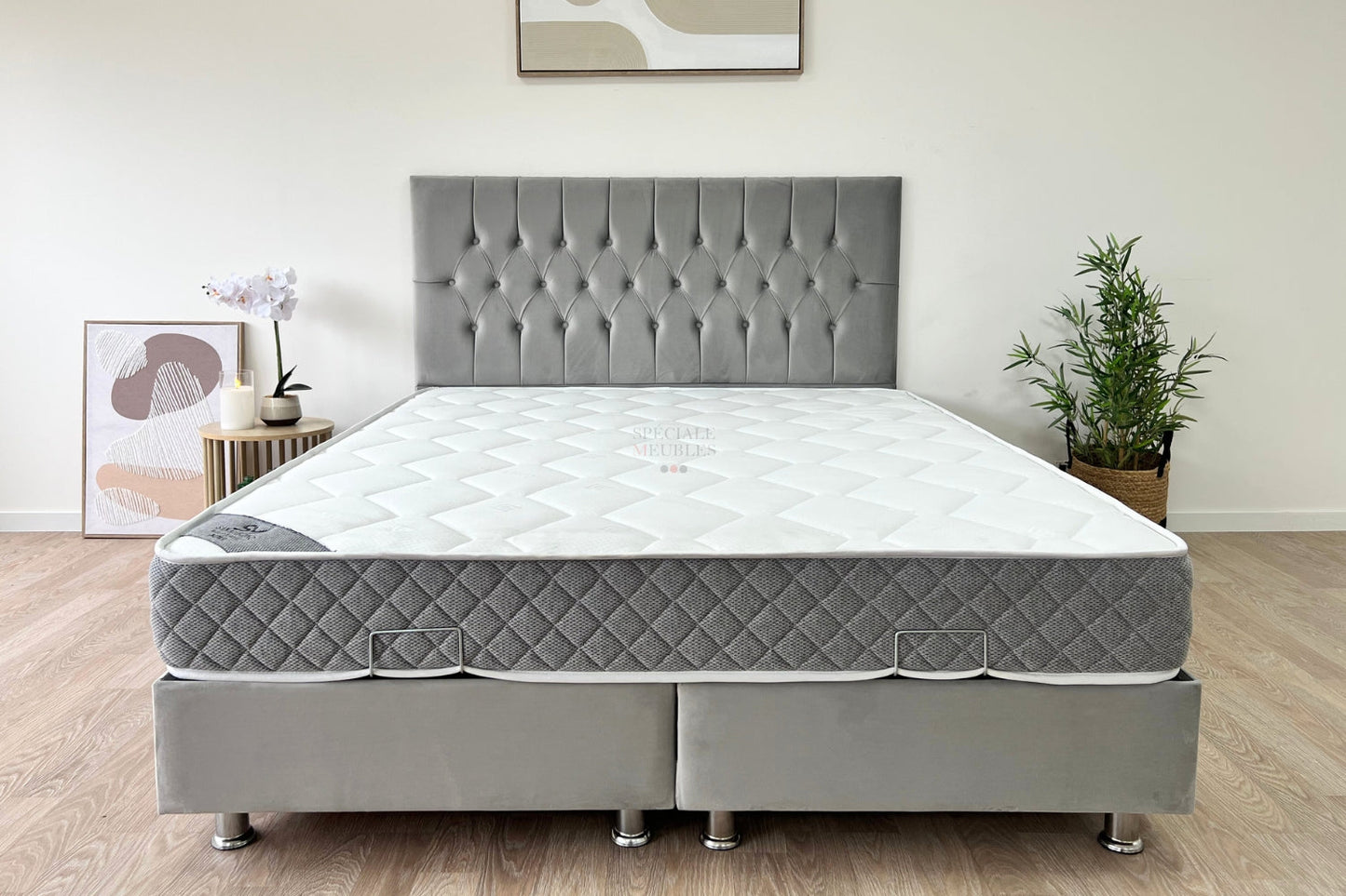 Lit Coffre HUGO GRIS - Velours