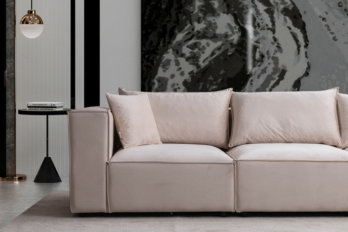Canapé modulable 4+1 pouf en velours Elégance