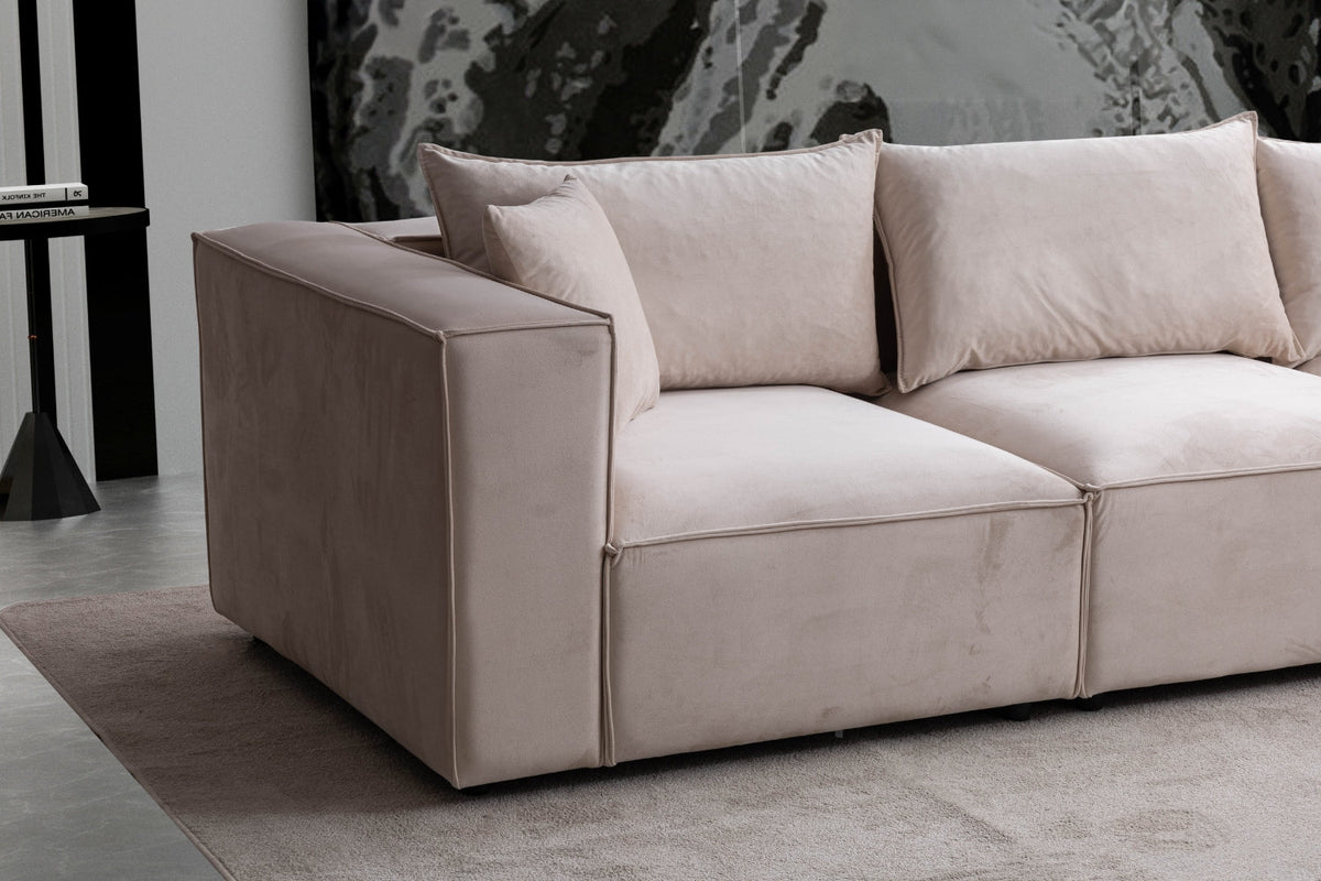 Canapé modulable 4+1 pouf en velours Elégance