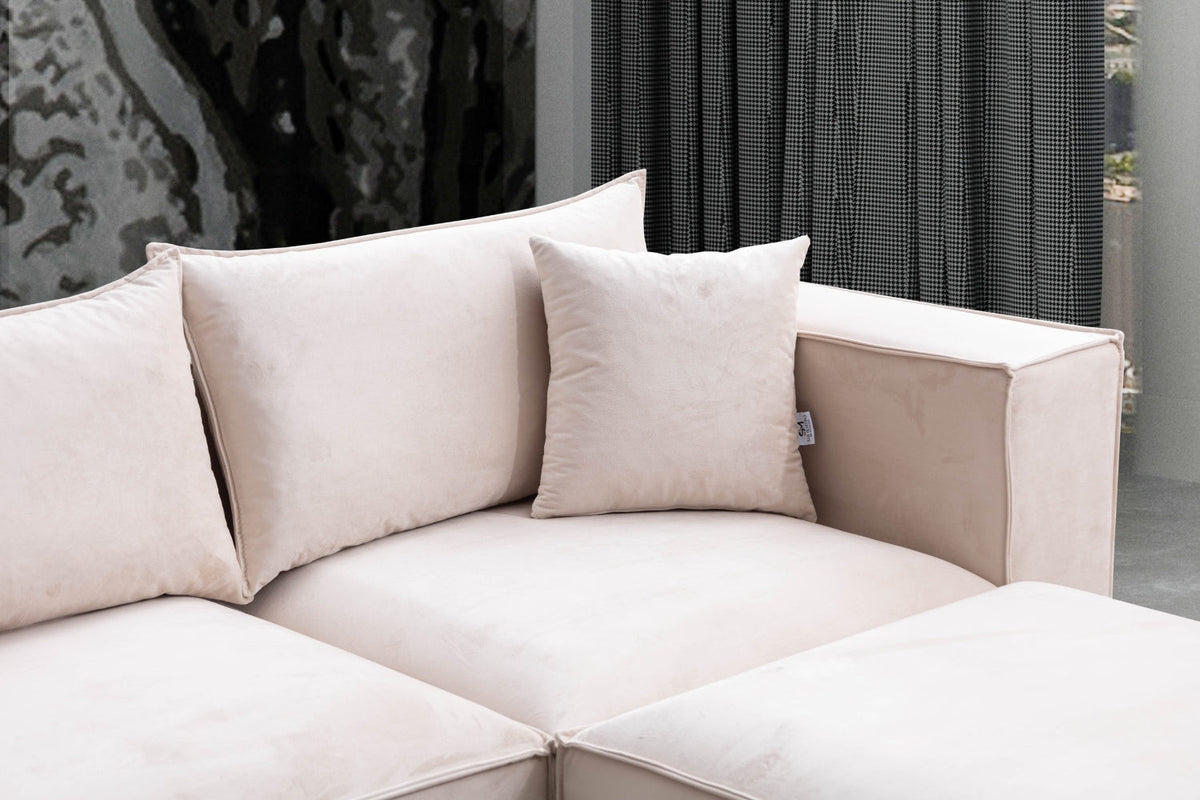 Canapé Éléance Velours Modulable 3+1 Pouf
