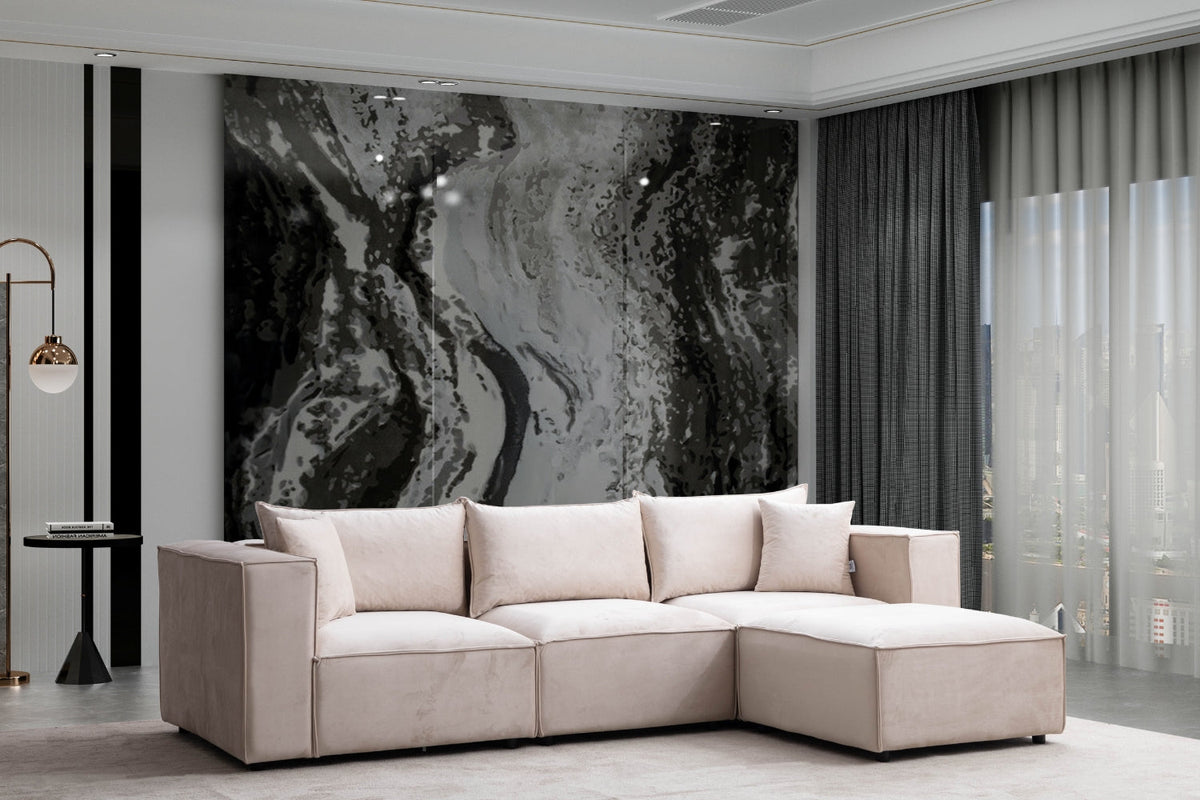 Canapé Éléance Velours Modulable 3+1 Pouf