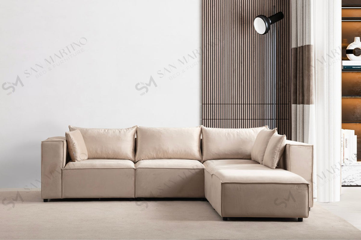 Canapé Éléance Velours Modulable 3+1 Pouf