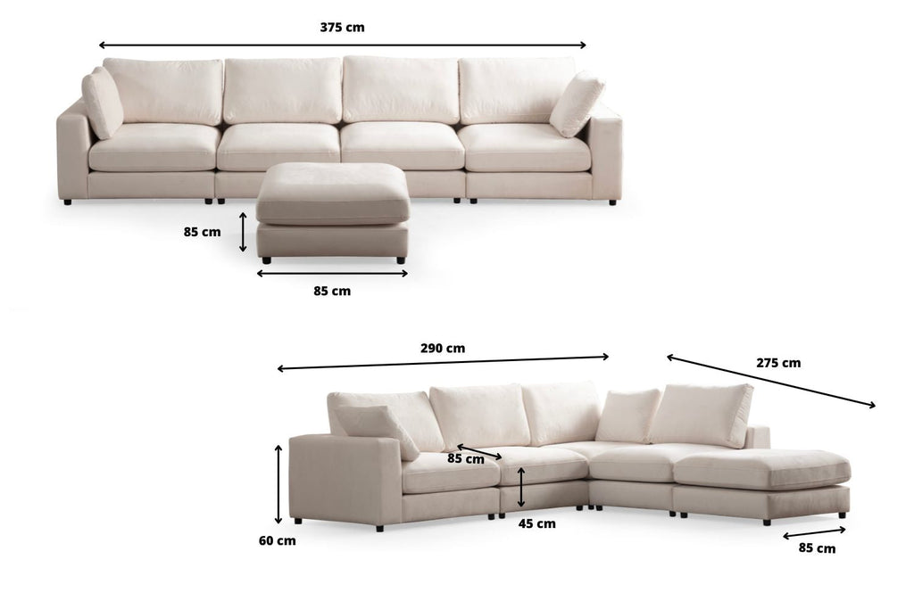 Canapé Julia modulable chenille 4+1 pouf
